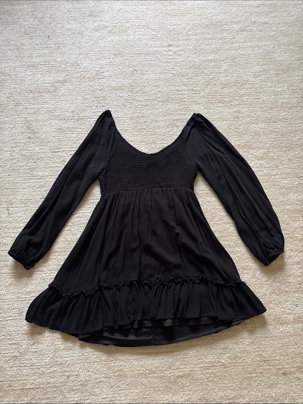 Altar'd State Black Long-Sleeve Smocked Bodice Dress